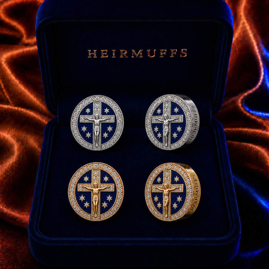 Crucifix HEIRMUFFS Front Set in silver and gold