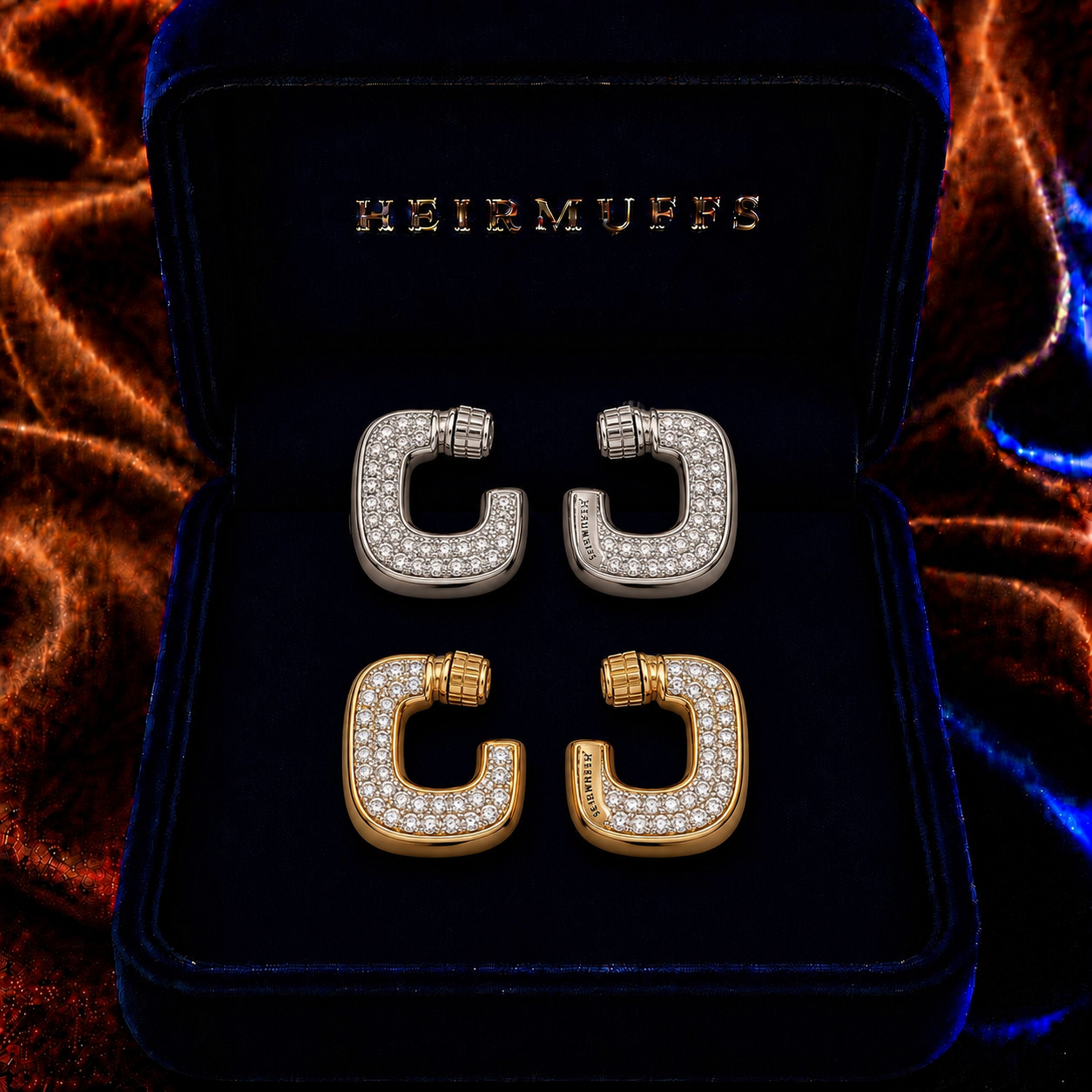 Thick Huggie HEIRMUFFS Front Set in silver and gold