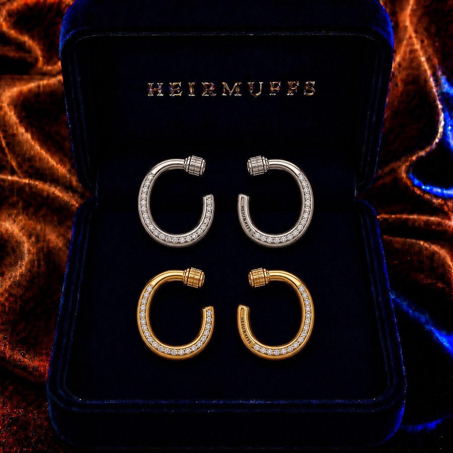 Tube Hoop Medium HEIRMUFFS Front Set in silver and gold