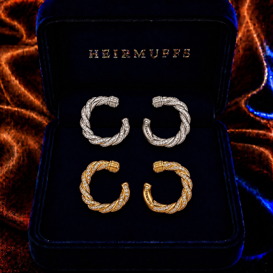 Twisted Rope Hoop Medium HEIRMUFFS Front Set in silver and gold