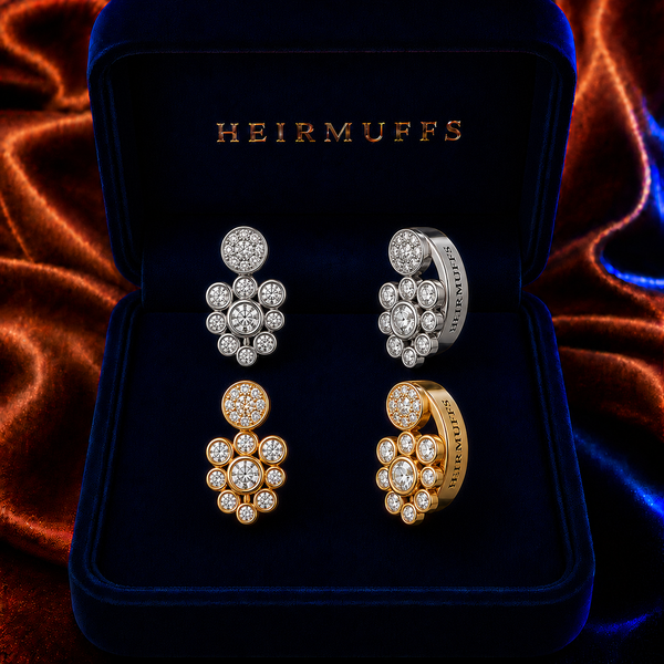 Cluster Drop Medium HEIRMUFFS Front Set in silver and gold