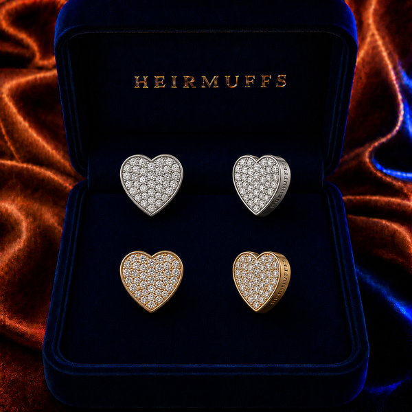 Pave Heart Medium HEIRMUFFS Front Set in silver and gold