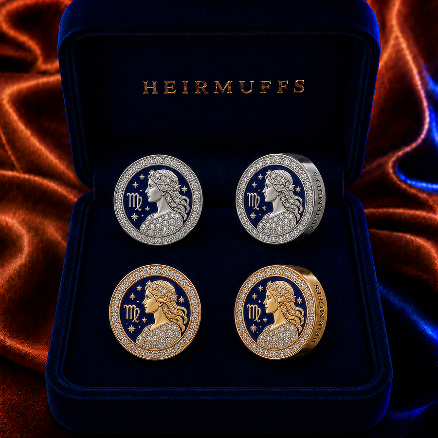 Virgo Zodiac HEIRMUFFS Front Set in silver and gold