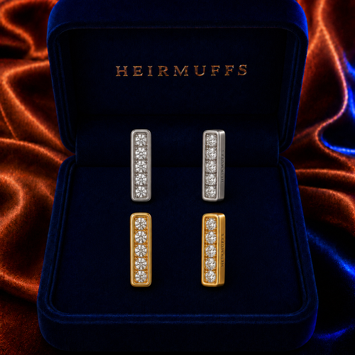Vertical Bar Stud HEIRMUFFS Front Set in silver and gold