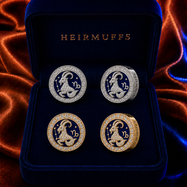 Capricorn Zodiac HEIRMUFFS Front Set in silver and gold
