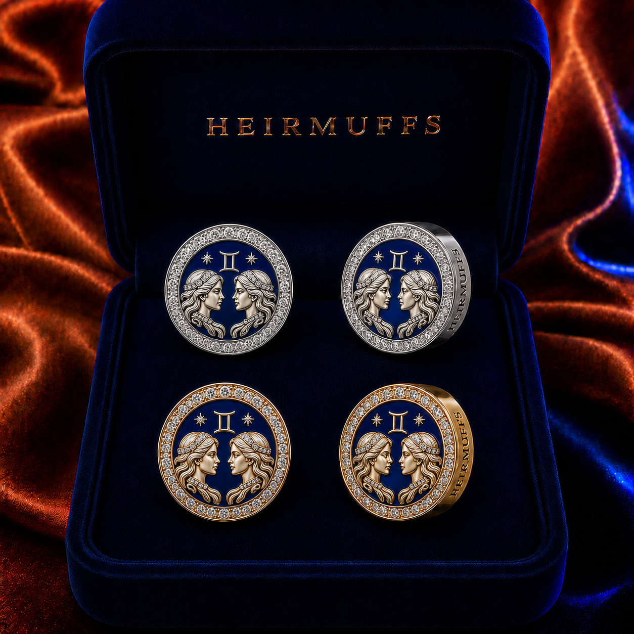 Gemini Zodiac HEIRMUFFS Front Set in silver and gold