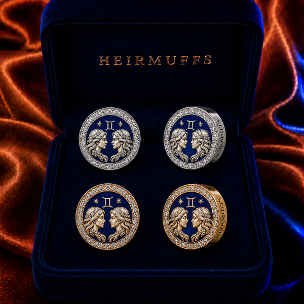 Gemini Zodiac HEIRMUFFS Front Set in silver and gold