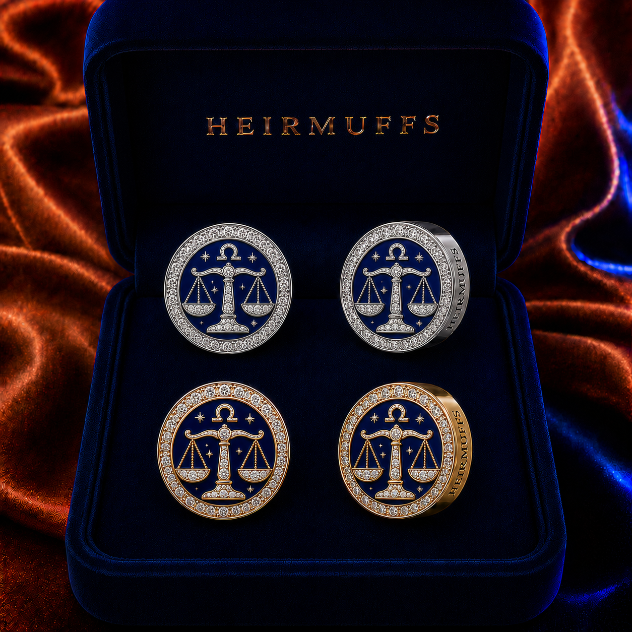 Libra Zodiac HEIRMUFFS Front Set in silver and gold