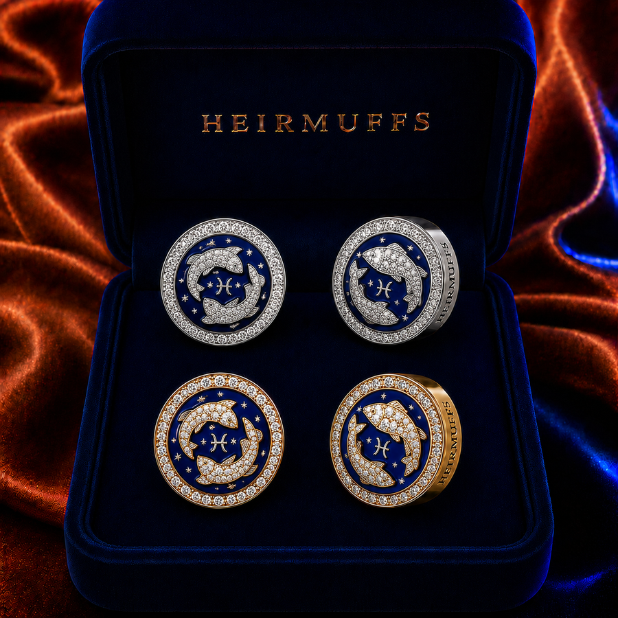 Pisces Zodiac HEIRMUFFS Front Set in silver and gold